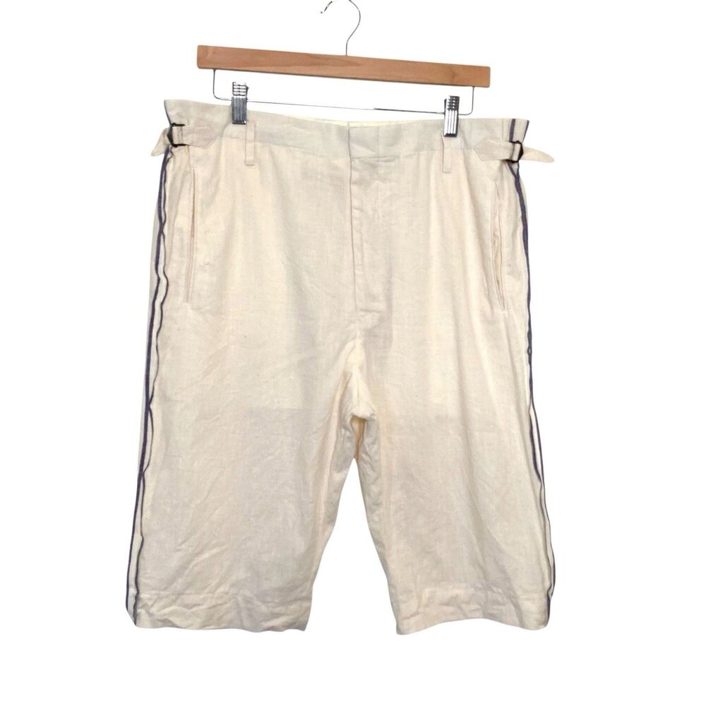 BILLY REID Heirloom 38 Shorts Slub Linen Ivory Shorts 3D Blue Red Side Striped